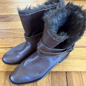 Chico’s brown booties leather upper faux fur 8 1/2 new